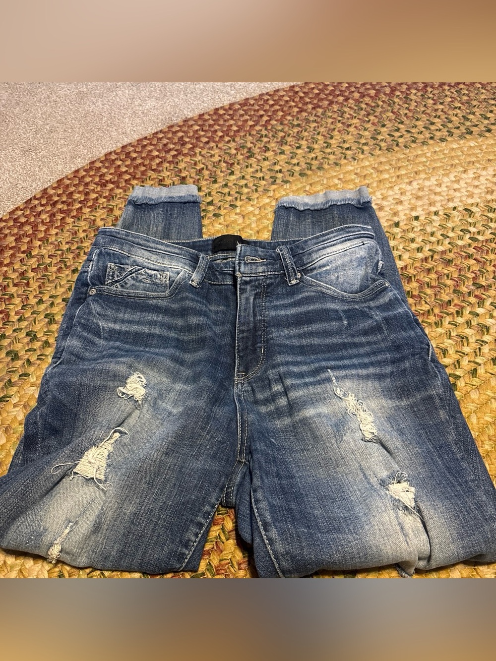 Buckle Distressed Dark Blue Ankle Skinny Jeans